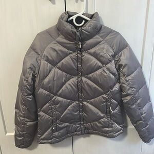 Silver North Face Puffer Jacket